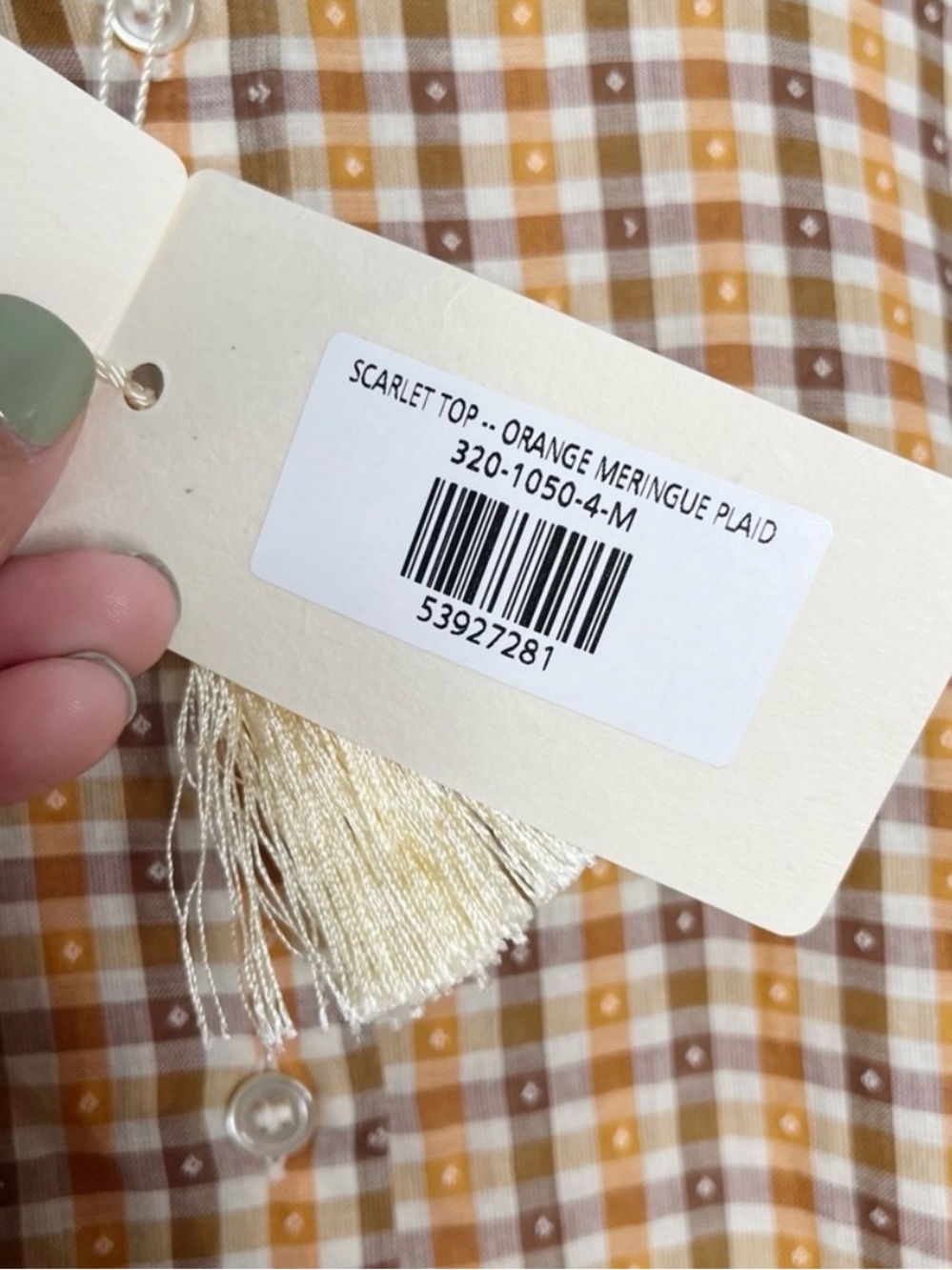 Doen Scarlet Orange Meringue Plaid Buttoned Peasant Cottagecore Top - Picture 7 of 9